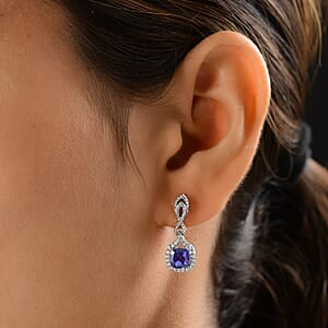 Tanzanite and Natural White Zircon Earrings in Platinum Over Sterling Silver 2.60 ctw