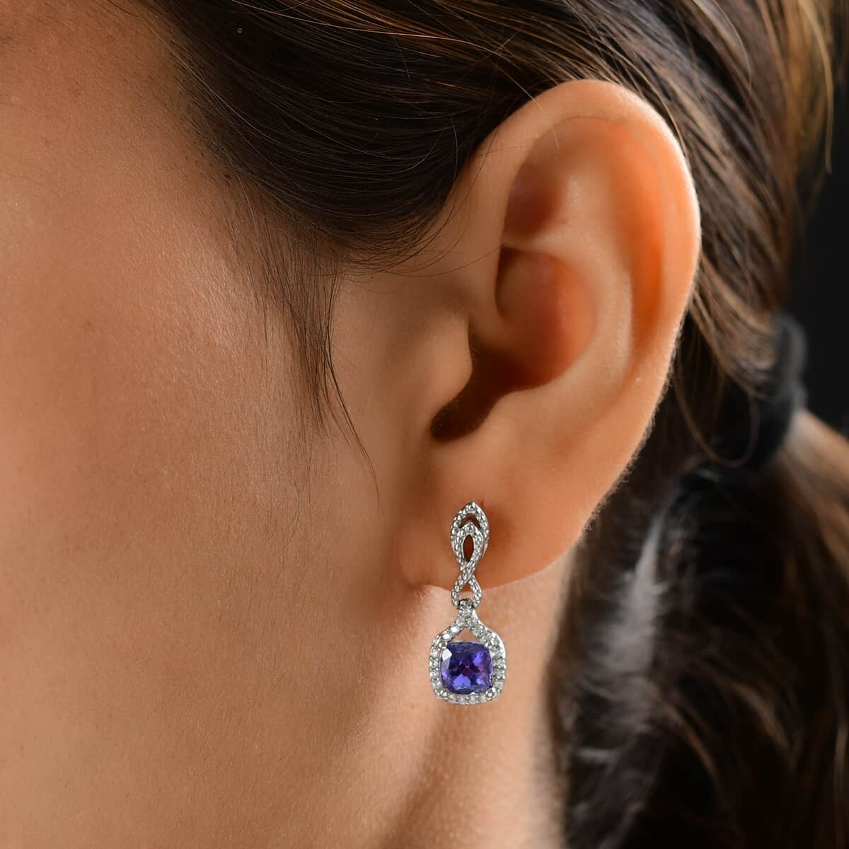Tanzanite and Natural White Zircon Earrings in Platinum Over Sterling Silver 2.60 ctw image number 2