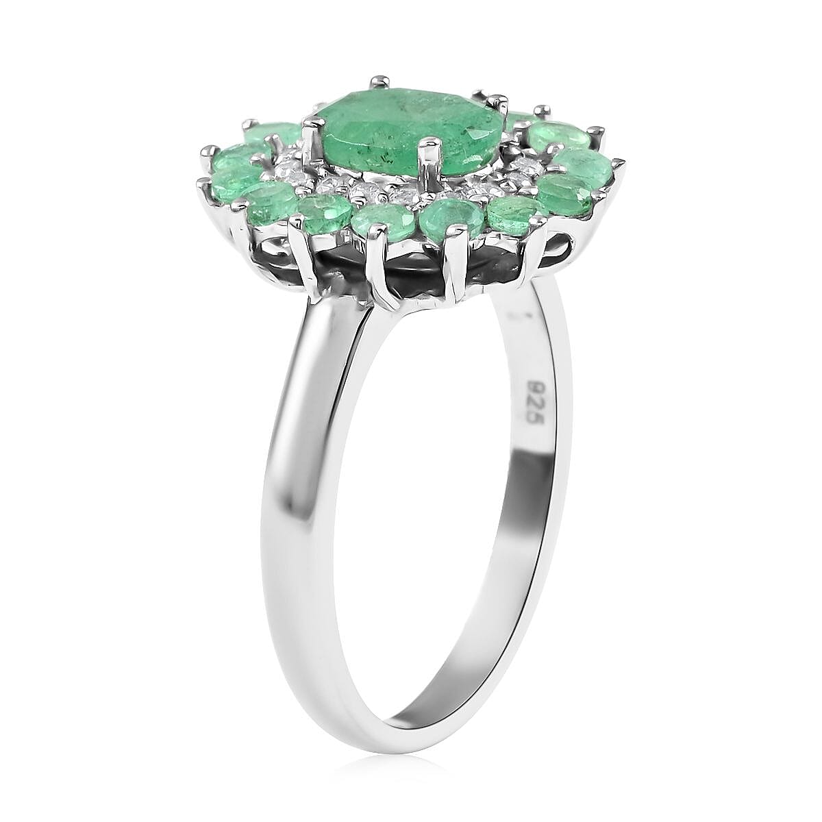 Emerald and White Zircon Ring in Platinum Over Sterling Silver (Size 10.0) 3.00 ctw image number 3