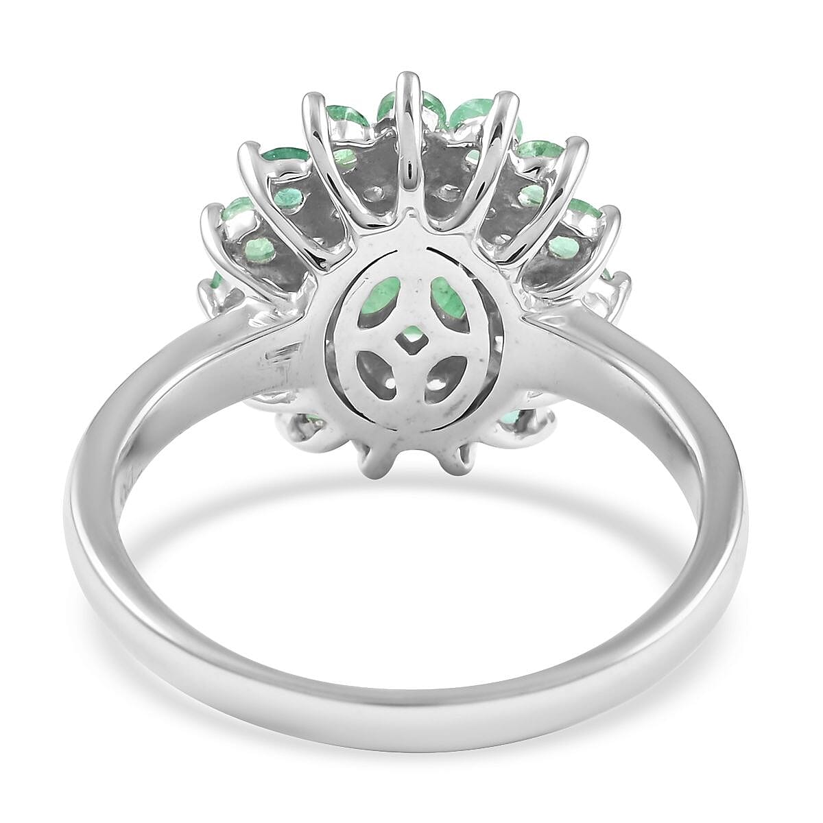 Emerald and White Zircon Ring in Platinum Over Sterling Silver (Size 10.0) 3.00 ctw image number 4