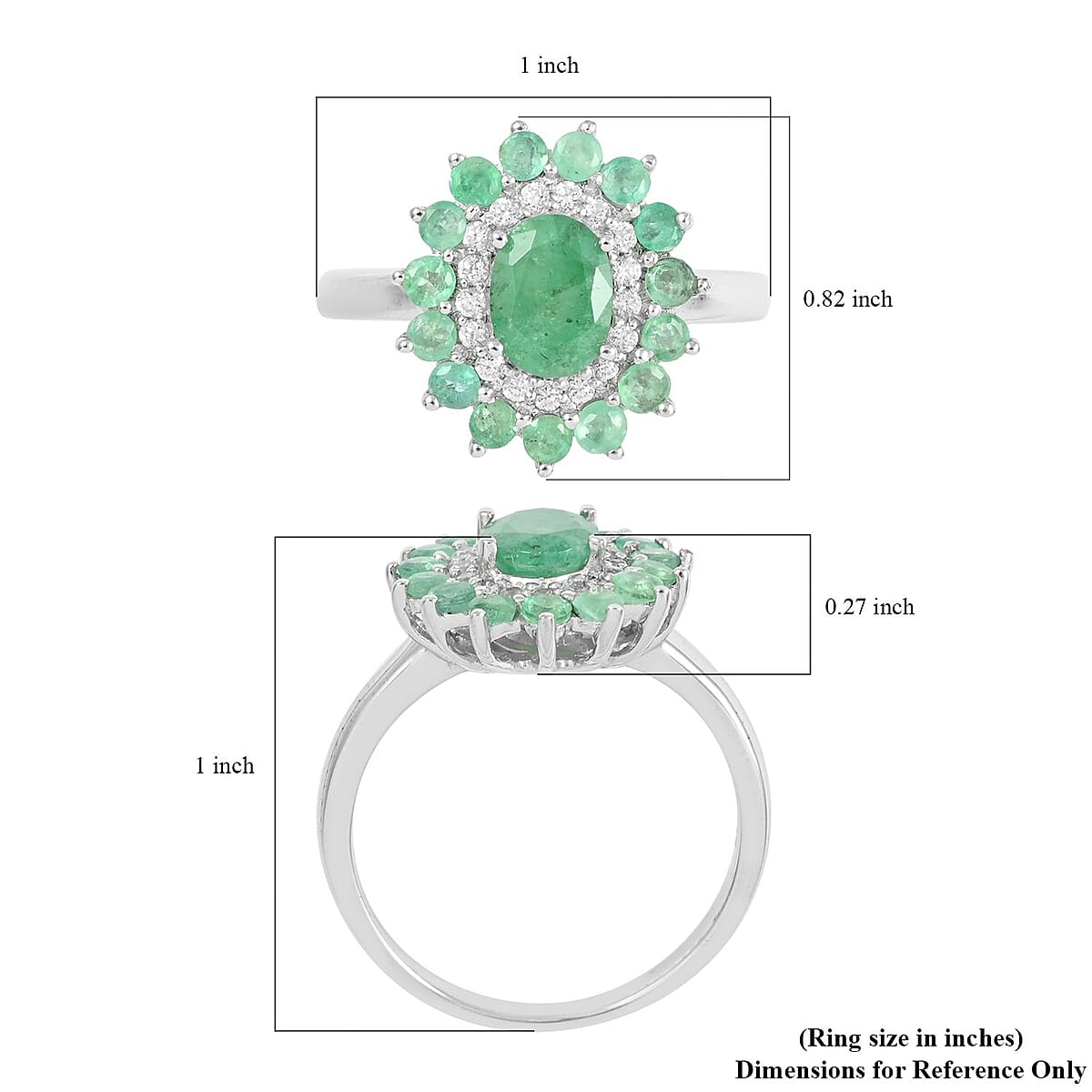 Emerald and White Zircon Ring in Platinum Over Sterling Silver (Size 10.0) 3.00 ctw image number 5