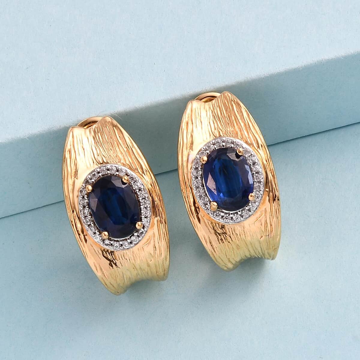 Kashmir Kyanite and Natural White Zircon Earrings in Vermeil Yellow Gold Over Sterling Silver 8 Grams 3.70 ctw image number 1