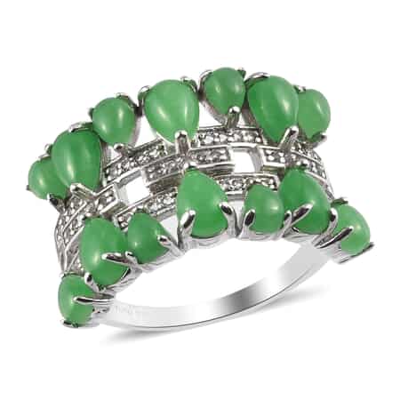 Green Jade (D) and Zircon Ring in Platinum Over Sterling Silver (Size 10.0) 4.30 ctw image number 0