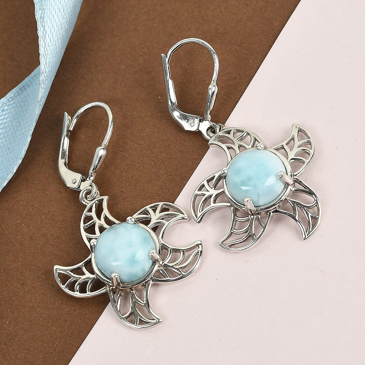 5.90 ctw Larimar Starfish Earrings in Platinum Over Sterling Silver image number 1