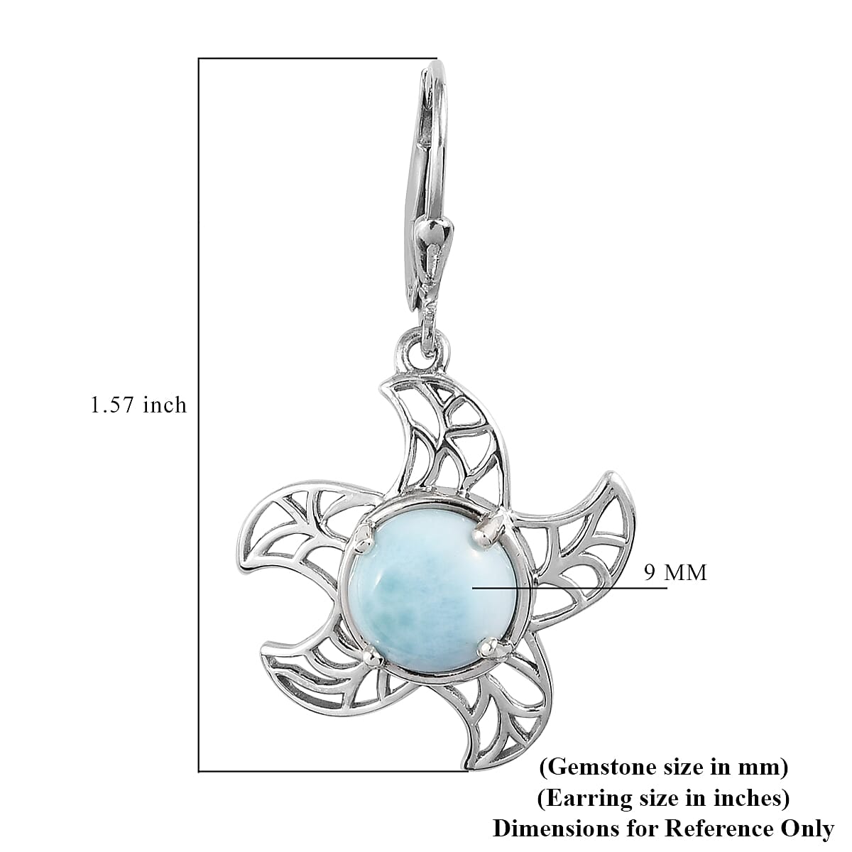5.90 ctw Larimar Starfish Earrings in Platinum Over Sterling Silver image number 4