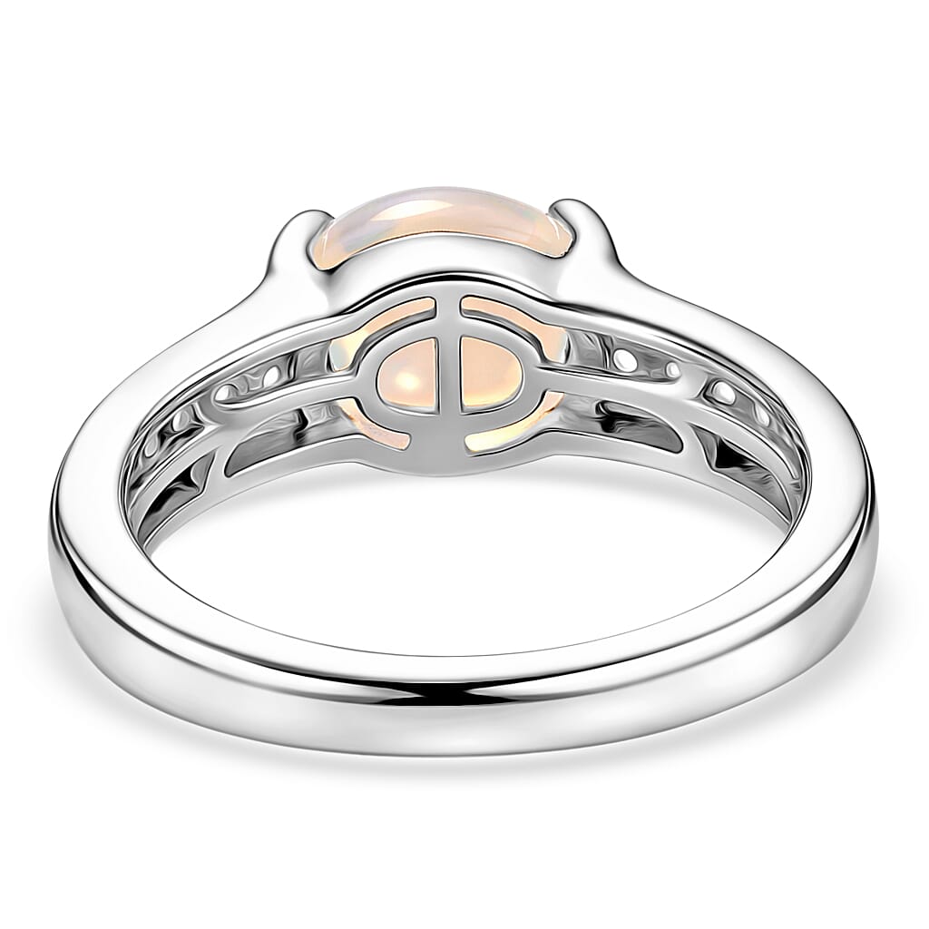 Ethiopian Welo Opal and White Zircon 0.90 ctw Ring in Two-Tone Plated Sterling Silver (Size 5.5)