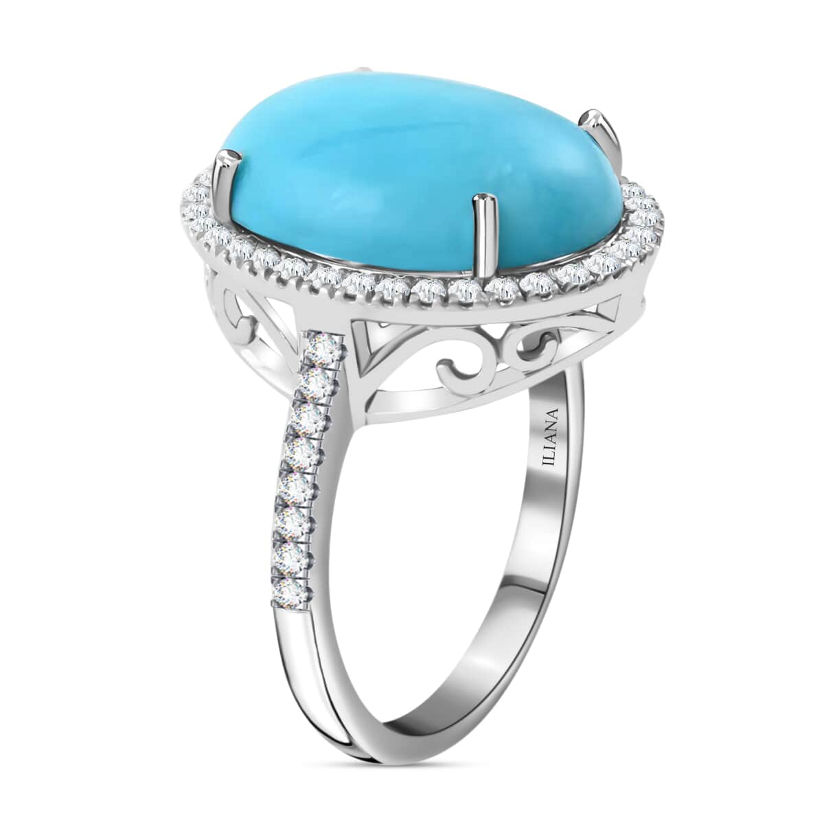 Iliana 18K White Gold AAA Sleeping Beauty Turquoise and G-H SI Diamond Halo Ring (Size 6.0) 5.70 Grams 7.00 ctw image number 3