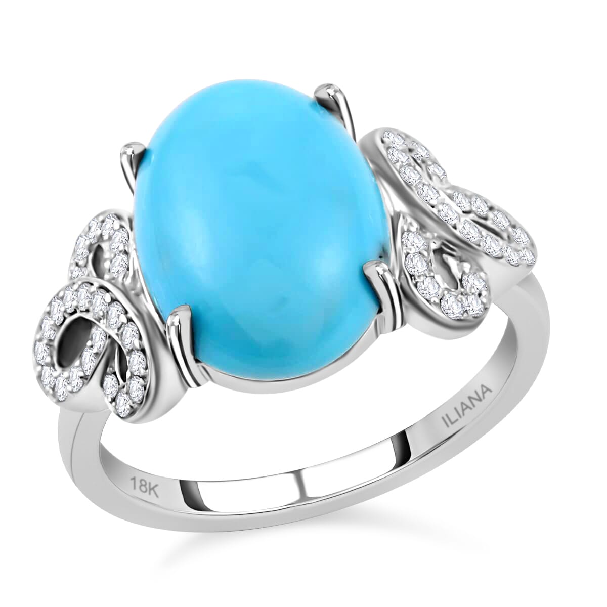 Iliana 18K White Gold AAA Sleeping Beauty Turquoise and G-H SI Diamond Ring (Size 8.0) 5.13 Grams 4.50 ctw image number 0
