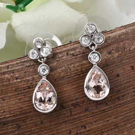 Marropino Morganite and Zircon Dangle Earrings in Platinum Over Sterling Silver 3.00 ctw image number 1