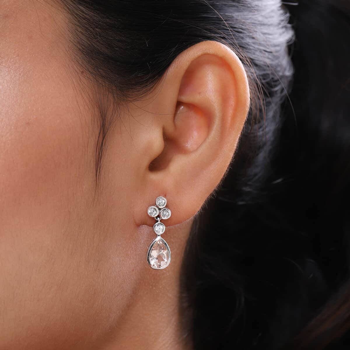 Marropino Morganite and Zircon Dangle Earrings in Platinum Over Sterling Silver 3.00 ctw image number 2