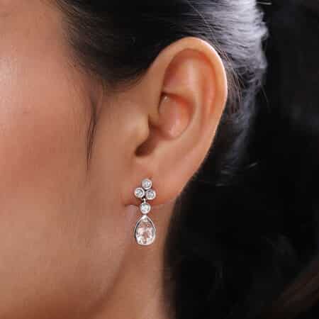 Marropino Morganite and Zircon Dangle Earrings in Platinum Over Sterling Silver 3.00 ctw image number 2