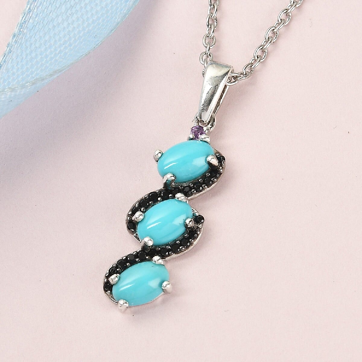 Mexican Turquoise and Multi Gemstone Pendant Necklace 20 Inches in Platinum Over Sterling Silver 1.40 ctw image number 1