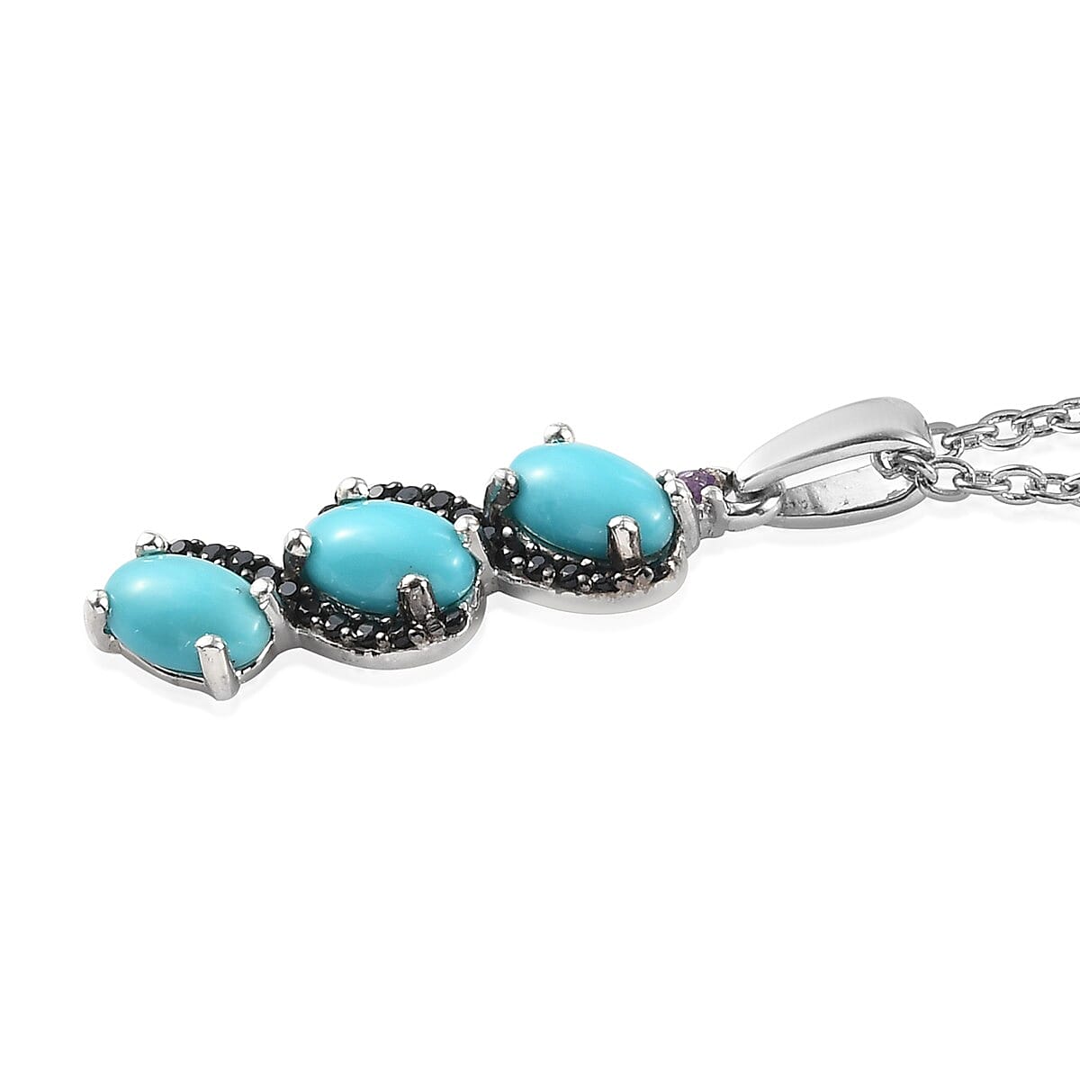 Mexican Turquoise and Multi Gemstone Pendant Necklace 20 Inches in Platinum Over Sterling Silver 1.40 ctw image number 3