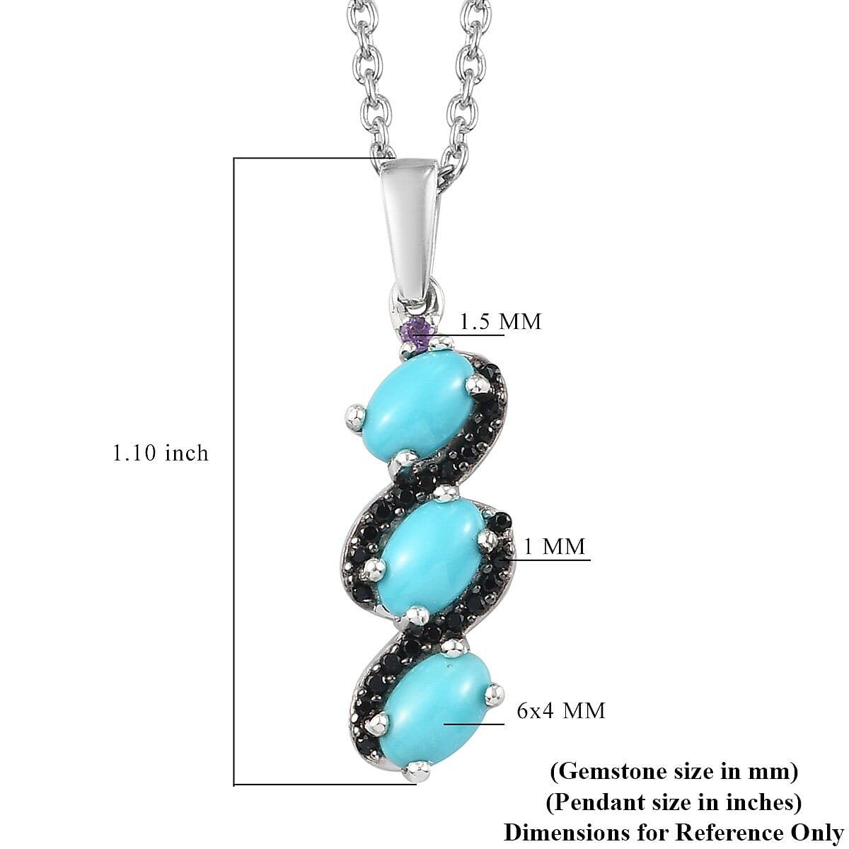 Mexican Turquoise and Multi Gemstone Pendant Necklace 20 Inches in Platinum Over Sterling Silver 1.40 ctw image number 5