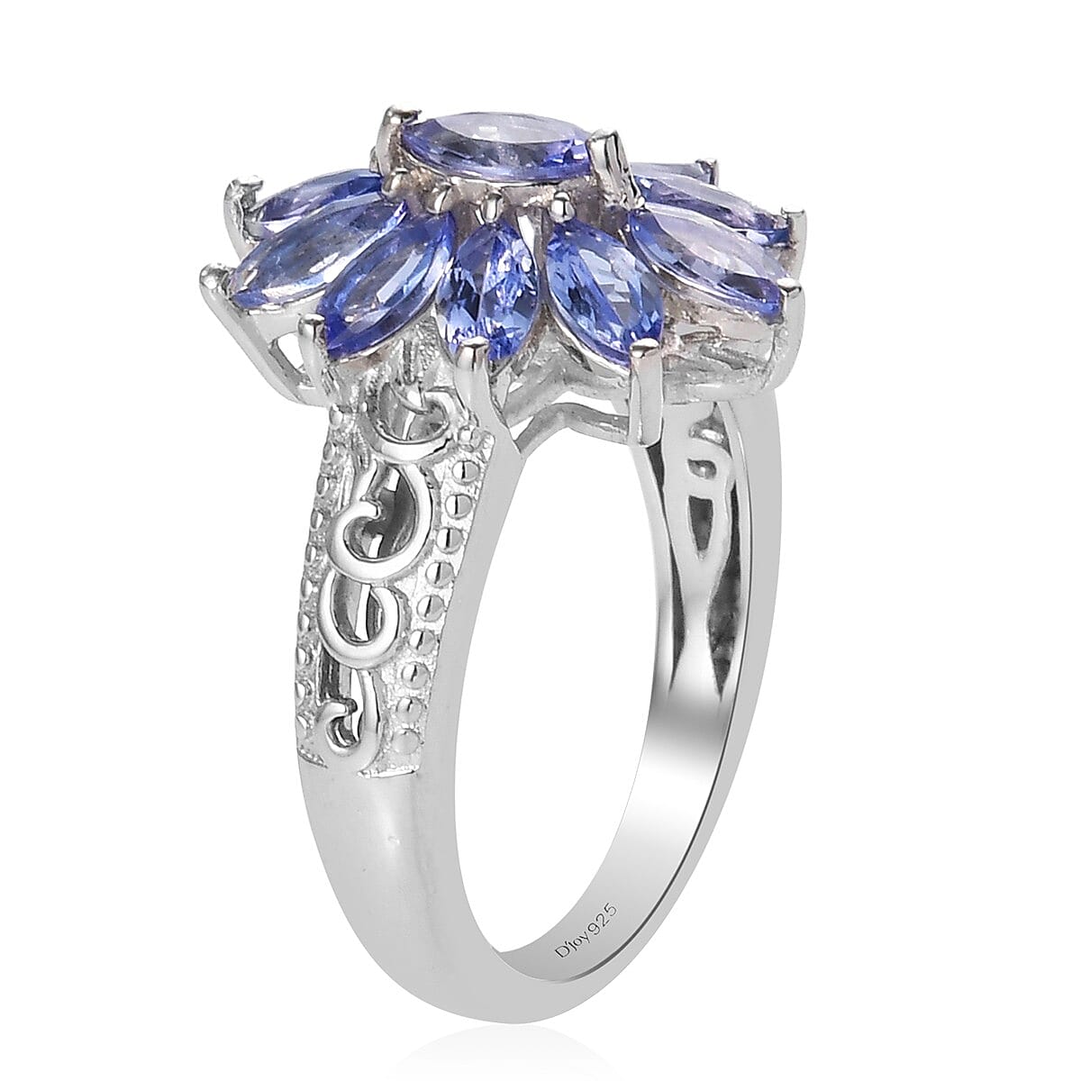 Tanzanite Floral Ring in Platinum Over Sterling Silver (Size 10.0) 1.70 ctw image number 3