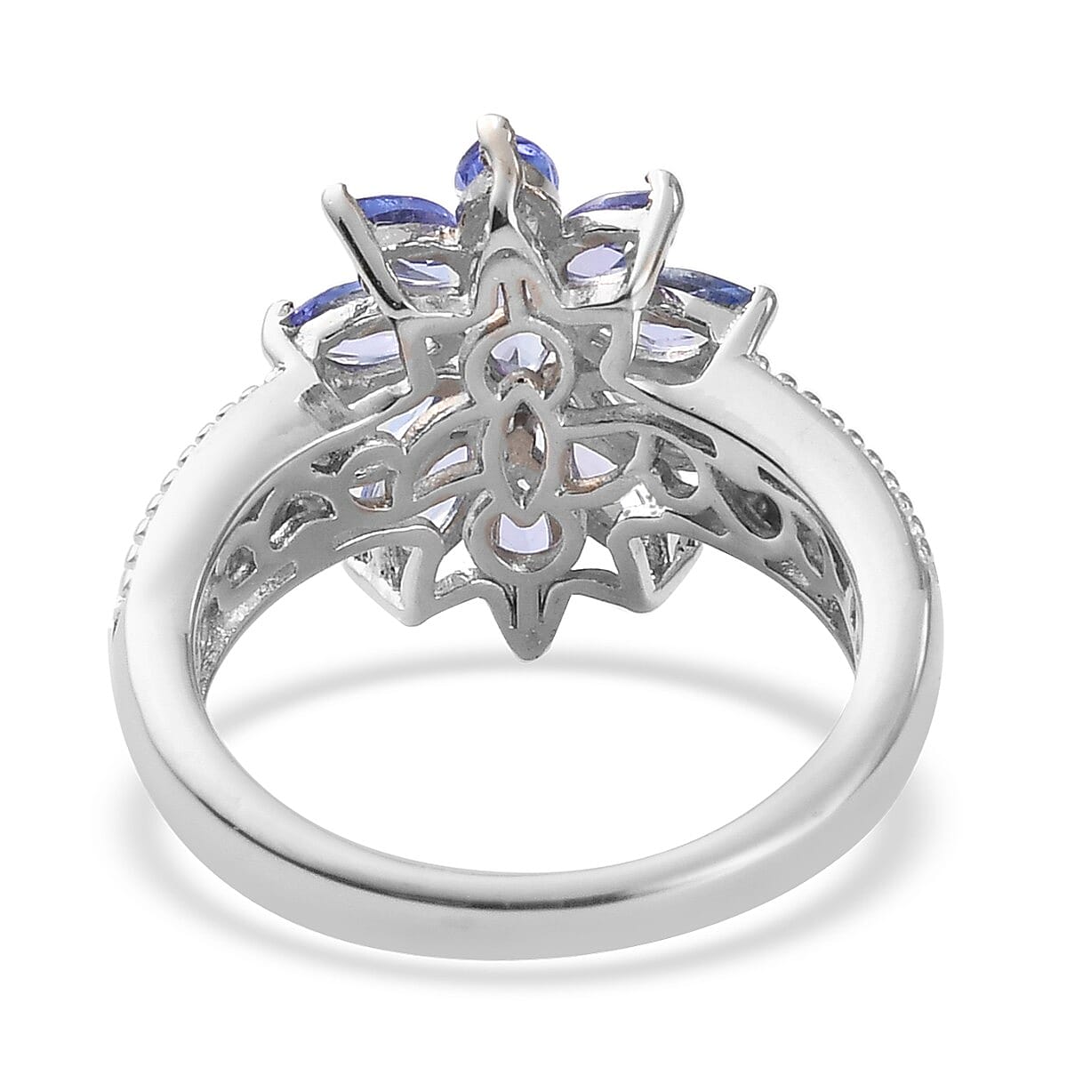 Tanzanite Floral Ring in Platinum Over Sterling Silver (Size 10.0) 1.70 ctw image number 4