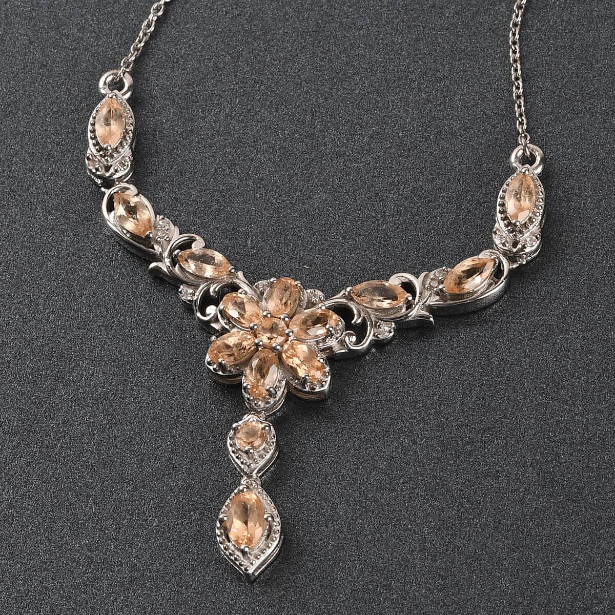 4.50 ctw Natural Ceylon Imperial Garnet and Zircon Cluster Necklace 18 Inches in Platinum Over Sterling Silver 9.75 Grams image number 1