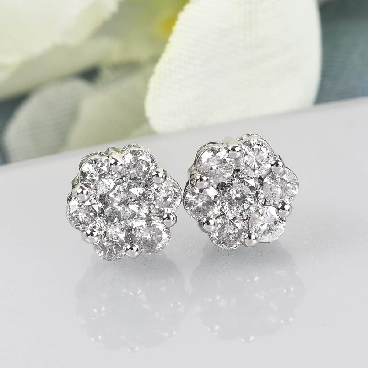 LUXORO 10K White Gold G-H I3 Diamond Flower Stud Earrings 1.00 ctw image number 1