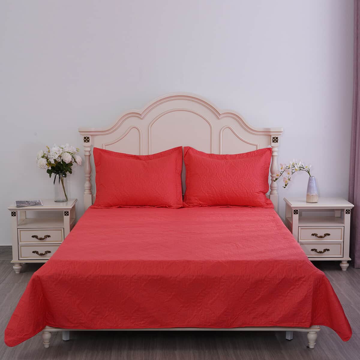 Homesmart 3 Pcs Solid Red Pinsonic Quilt Bedding Set - King Size image number 1