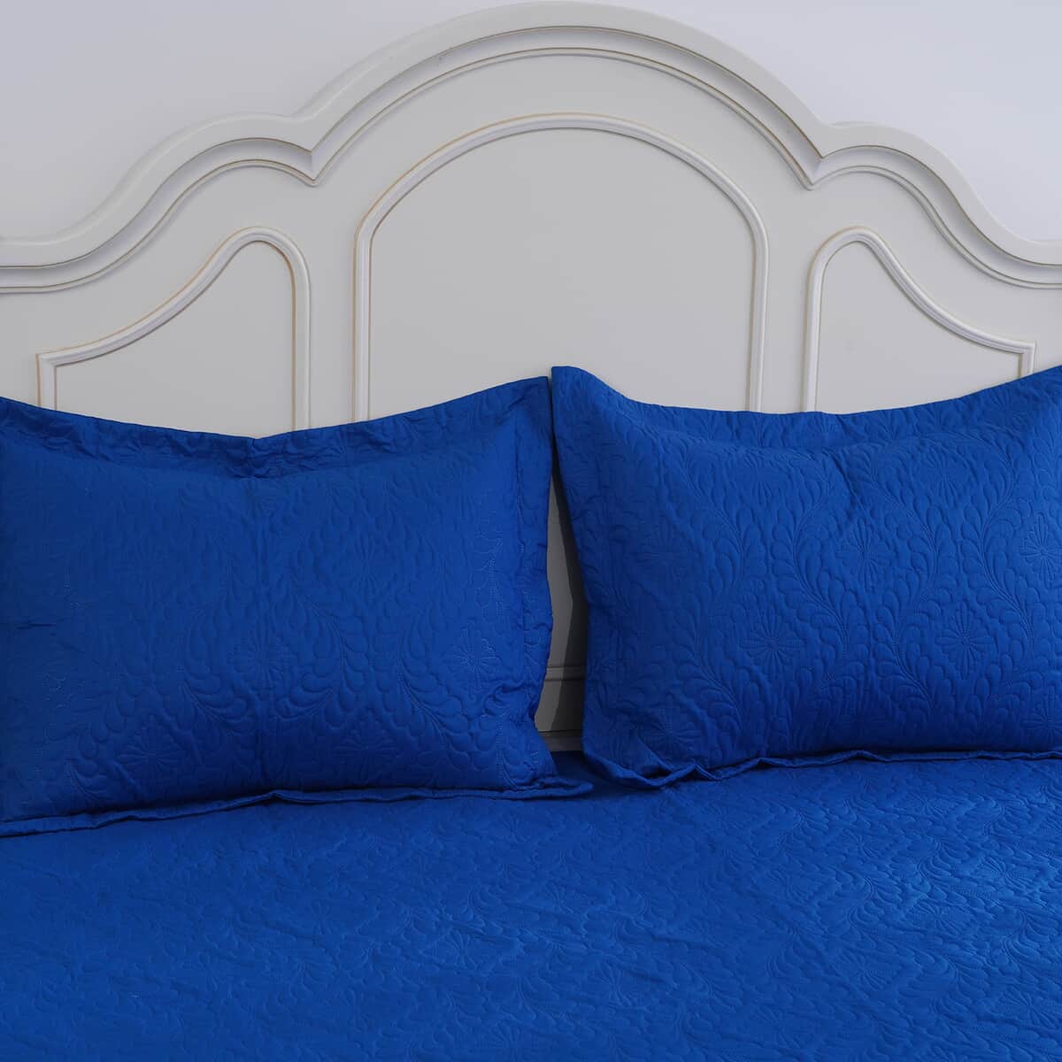 Homesmart 3 Pcs Solid Blue Pinsonic Quilt Bedding Set - Queen Size image number 3