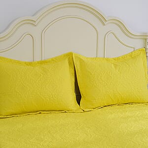 Homesmart 3 Pcs Solid Yellow Pinsonic Quilt Bedding Set - Queen Size