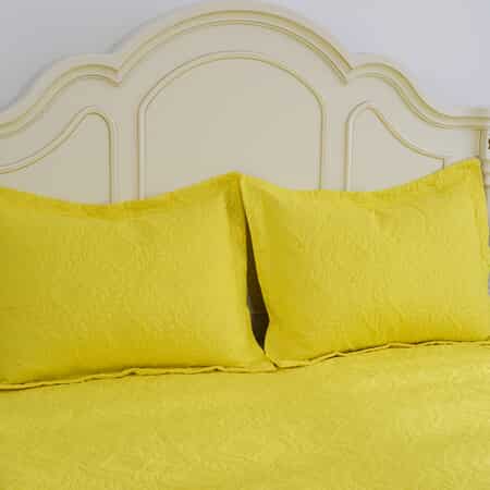 Homesmart 3 Pcs Solid Yellow Pinsonic Quilt Bedding Set - King Size image number 3