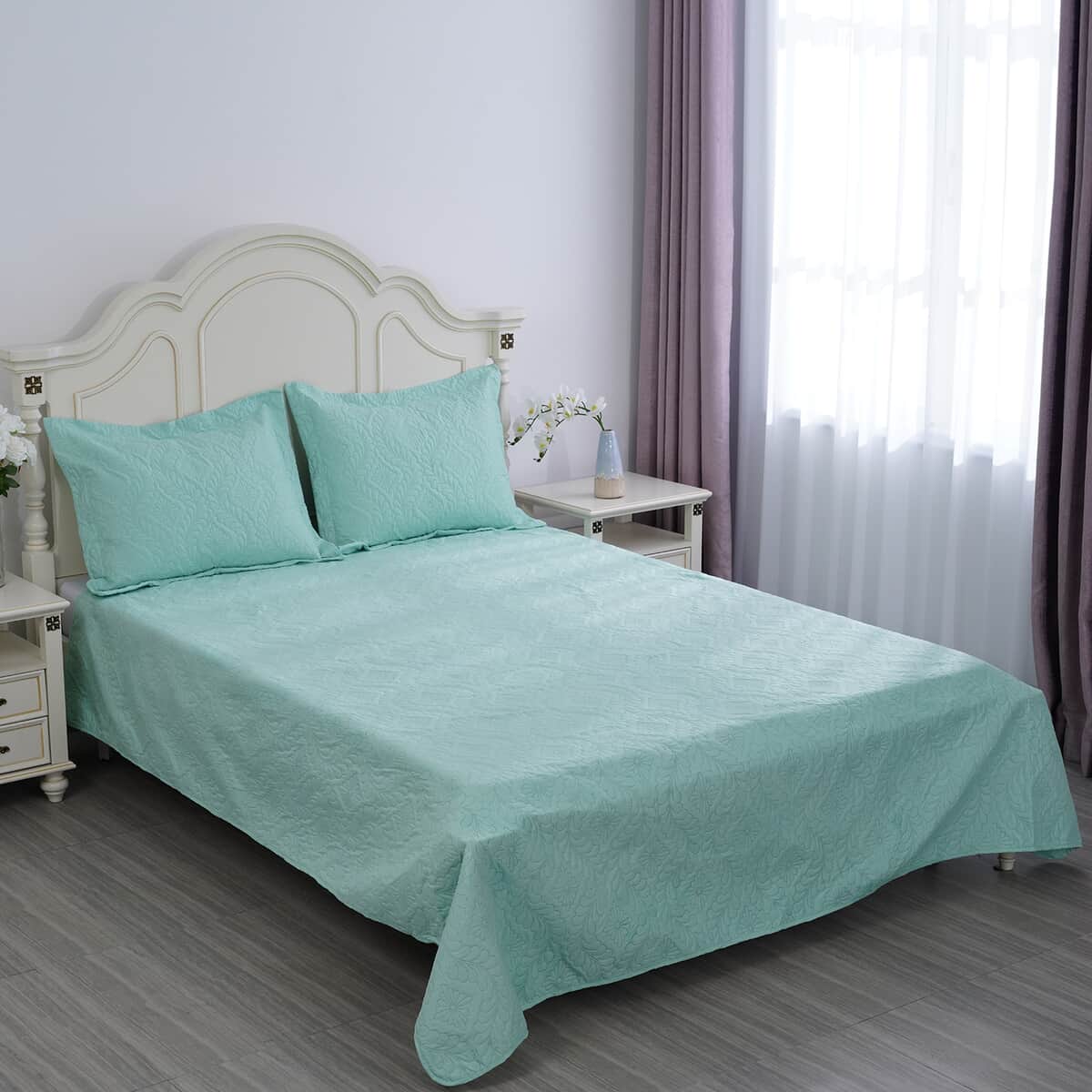 Homesmart 3 Pcs Mint Green Pinsonic Quilt Bedding Set - Queen Size image number 0