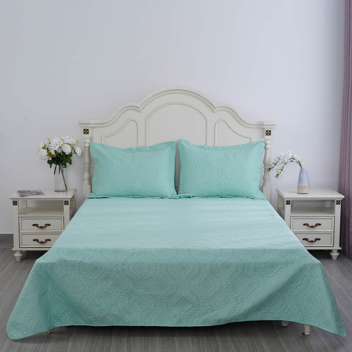 Homesmart 3 Pcs Mint Green Pinsonic Quilt Bedding Set - Queen Size image number 1