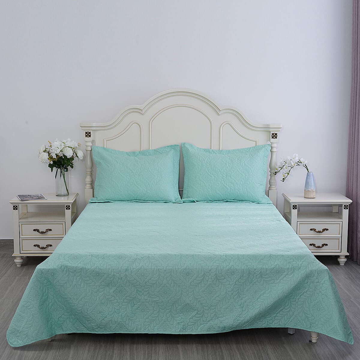 Homesmart 3 Pcs Mint Green Pinsonic Quilt Bedding Set - King Size image number 1