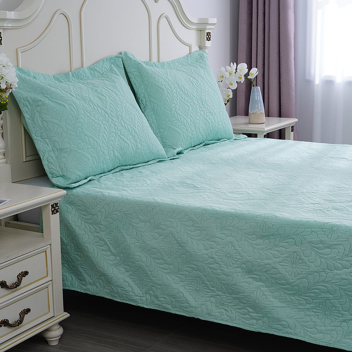 Homesmart 3 Pcs Mint Green Pinsonic Quilt Bedding Set - King Size image number 2