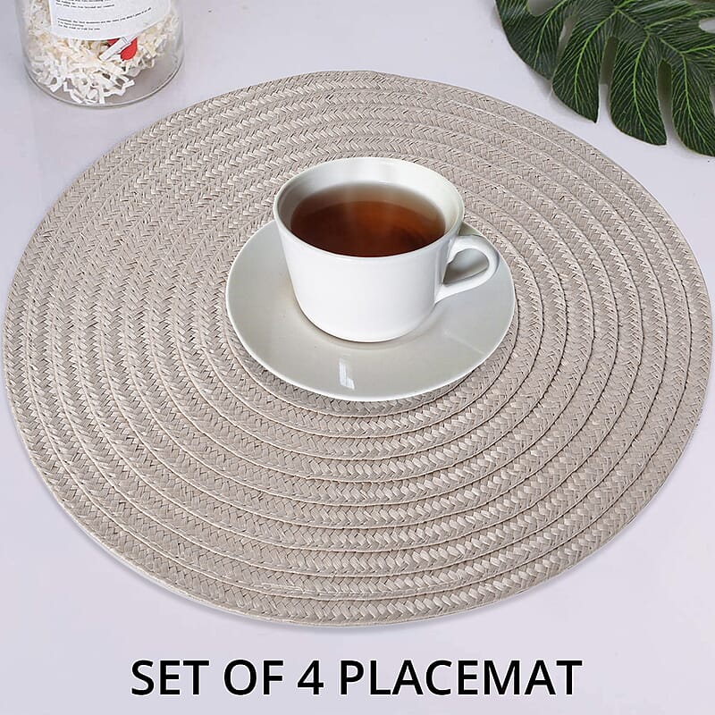 Set of 4 Beige Polypropylene and Polyester Placemat