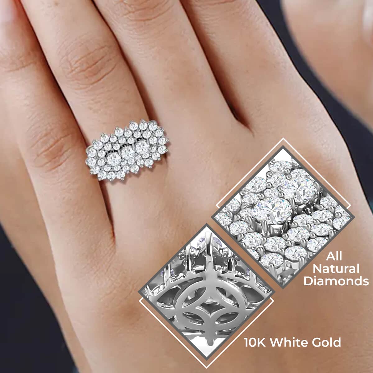 Luxoro Diamond Ring, 10K White Gold Ring, Diamond Cluster Ring, Cluster Ring For Women 2.00 ctw image number 2