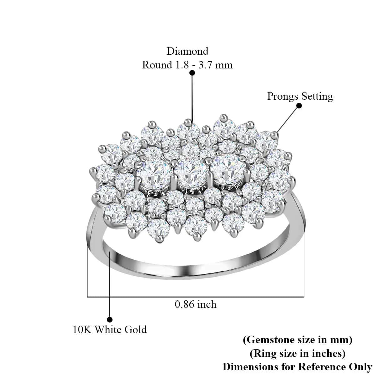 Luxoro Diamond 2.00 ctw Ring, 10K White Gold Ring, Diamond Cluster Ring, Cluster Ring For Women (Size 10.00) image number 6