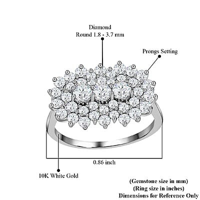 Luxoro Diamond 2.00 ctw Ring, 10K White Gold Ring, Diamond Cluster Ring, Cluster Ring For Women (Size 10.00)