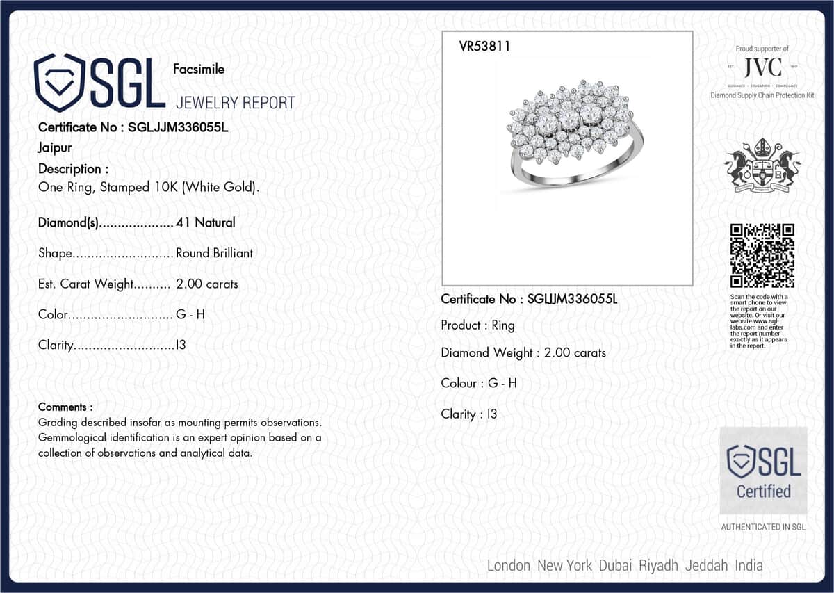 Luxoro Diamond 2.00 ctw Ring , 10K White Gold Ring , Diamond Cluster Ring , Cluster Ring For Women (Size 6.00) image number 6