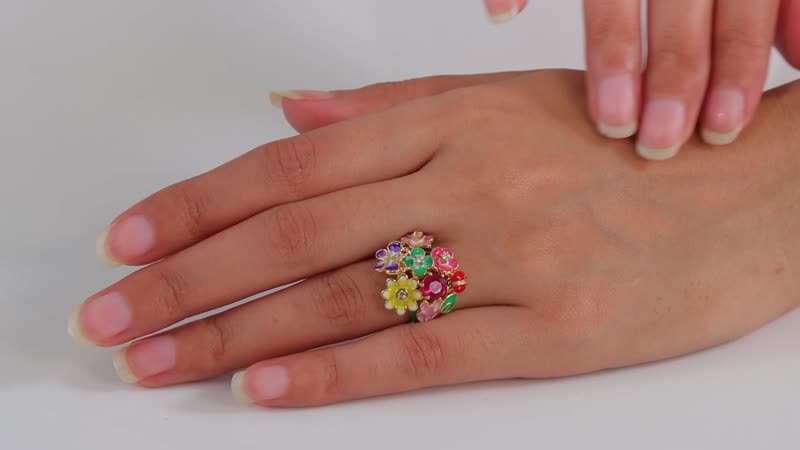 GP Italian Garden Collection Niassa Ruby (FF) and White Zircon Floral Ring in Vermeil Yellow Gold Over Sterling Silver (Size 10.0) 1.75 ctw
