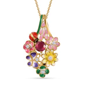 GP Italian Garden Collection Niassa Ruby and Multi Gemstone Floral Pendant Necklace 20 Inch in Vermeil Yellow Gold Over Sterling Silver 1.75 ctw