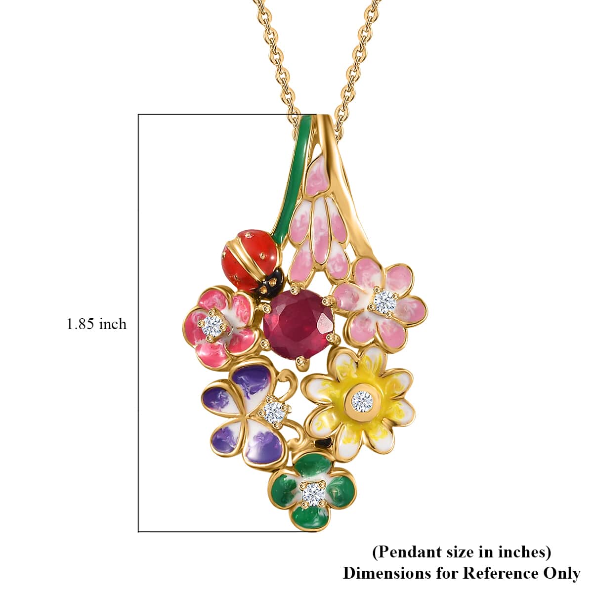 GP Italian Garden Collection Niassa Ruby and Multi Gemstone Floral Pendant Necklace 20 Inch in Vermeil Yellow Gold Over Sterling Silver 1.75 ctw image number 6