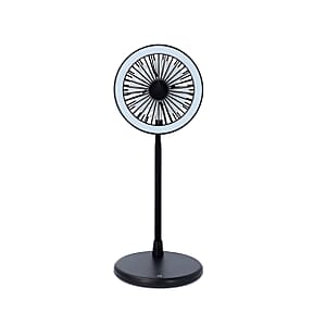USB Desk Fan With LED Light & 3 Speed Option - Black (5V/1A 2W)