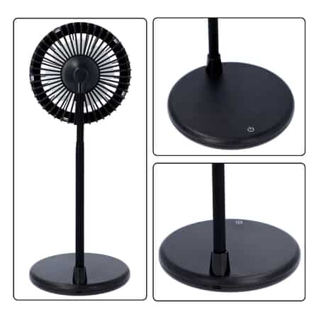 USB Desk Fan With LED Light & 3 Speed Option , Portable Rechargeable and Foldable Desk Fan , Noise Free Fan - Black (5V/1A 2W) image number 4