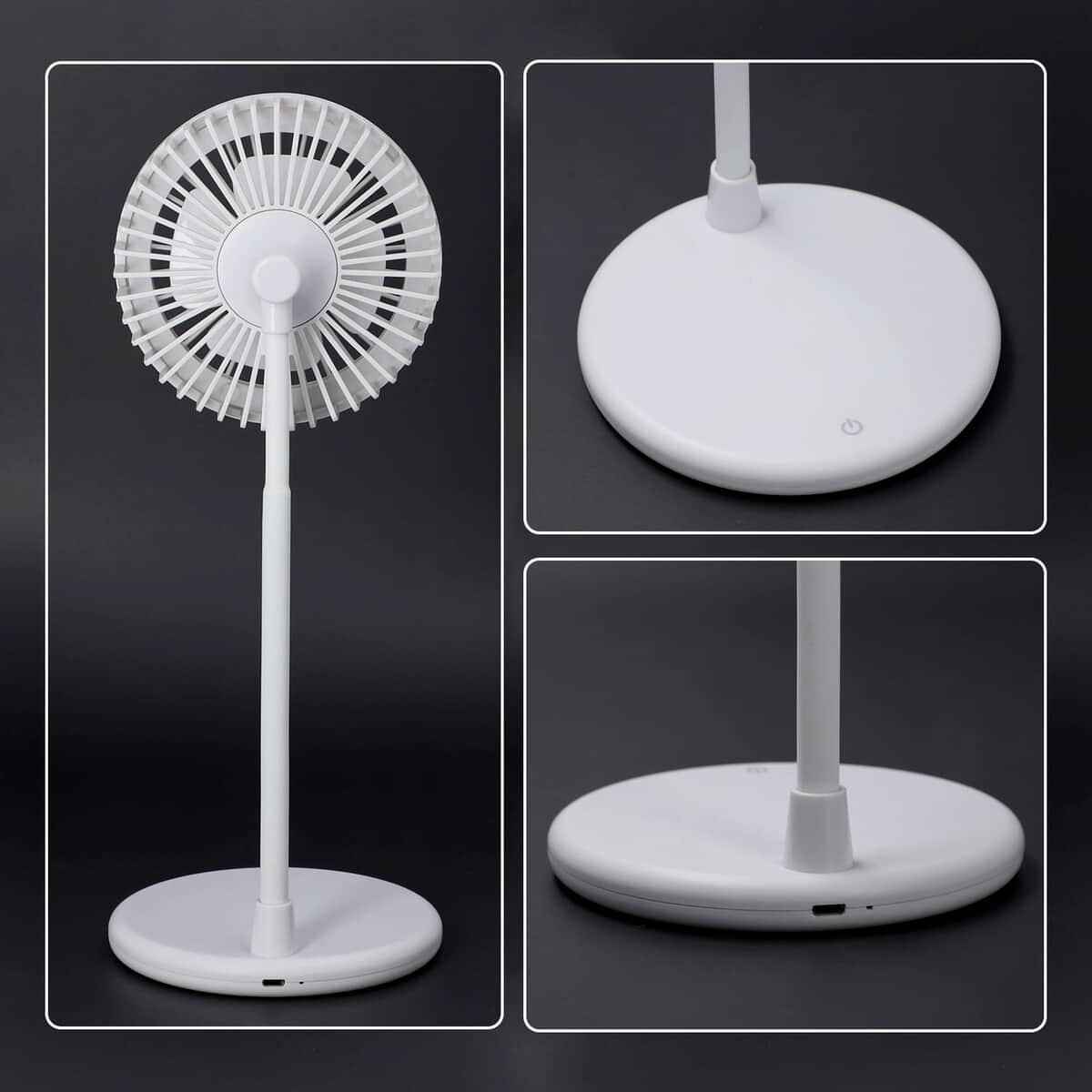 USB Desk Fan With LED Light & 3 Speed Option , Portable Rechargeable and Foldable Desk Fan , Noise Free Fan - White (5V/1A 2W) image number 4