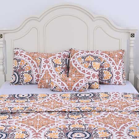 HOMESMART Yellow and Brick Flower Printed 6pcs Quilt Set - Queen (100% Microfiber) image number 2