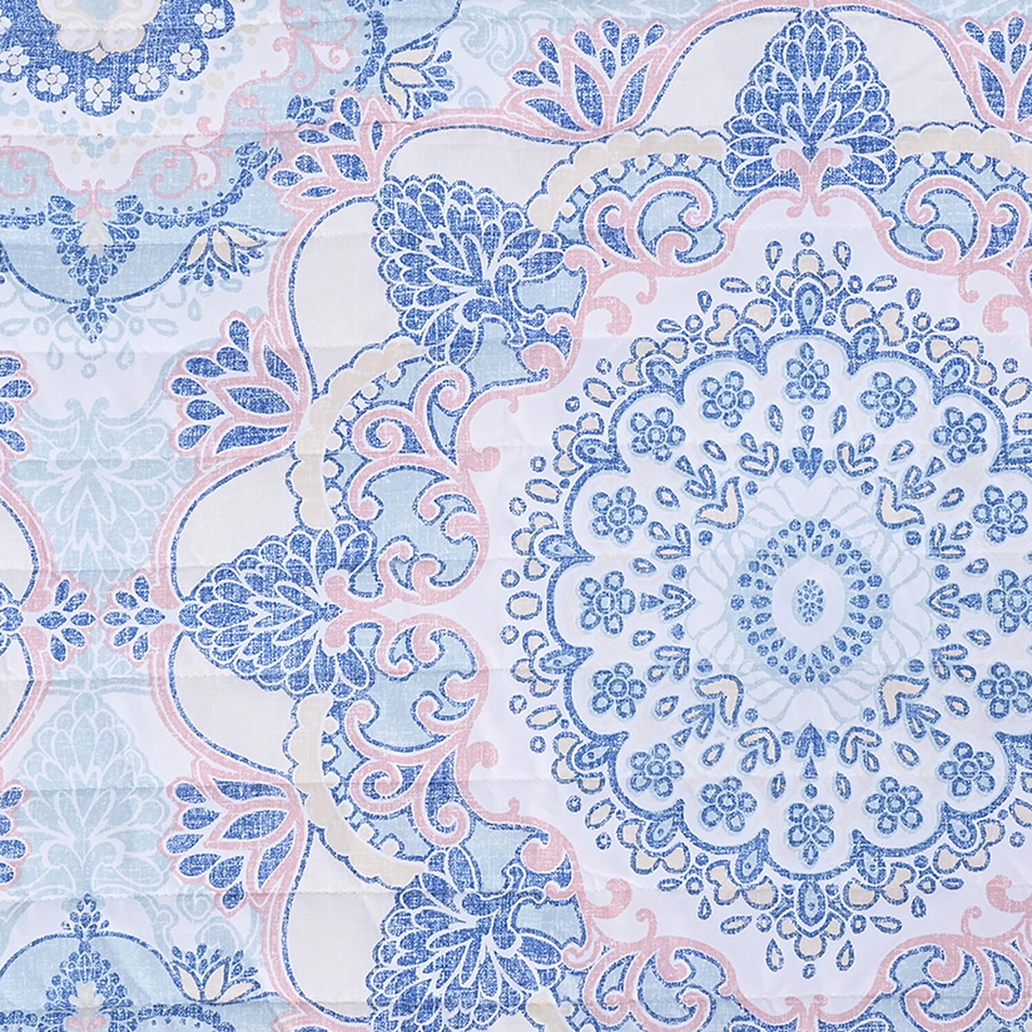 Homesmart Light Blue and Pink Flower Printed 6pcs Quilt Set - King (100% Microfiber)