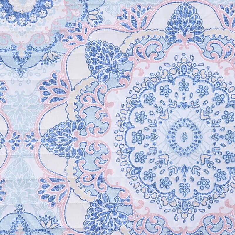 Homesmart Light Blue and Pink Flower Printed 6pcs Quilt Set - King (100% Microfiber)