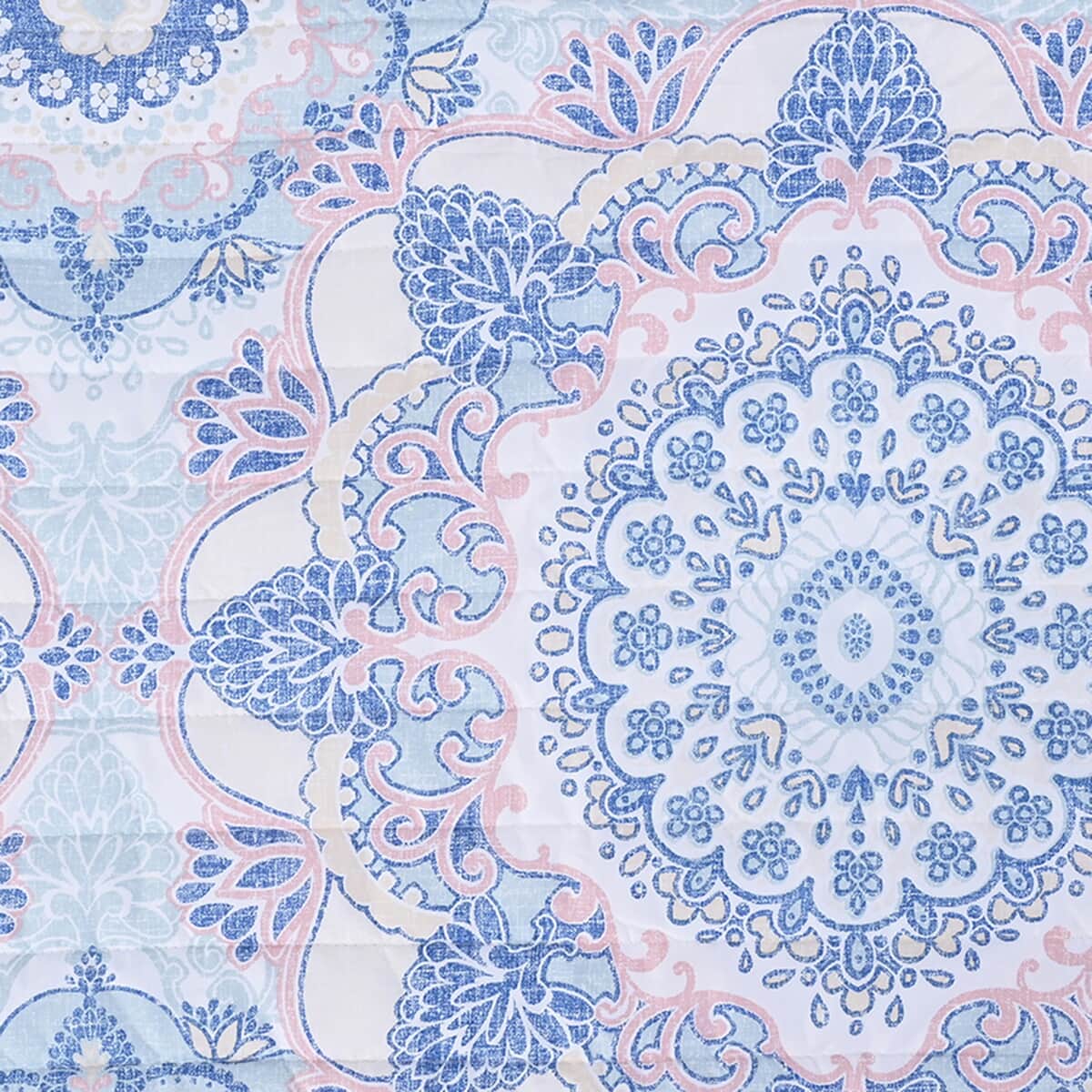 Homesmart Light Blue and Pink Flower Printed 6pcs Quilt Set - King (100% Microfiber) image number 4