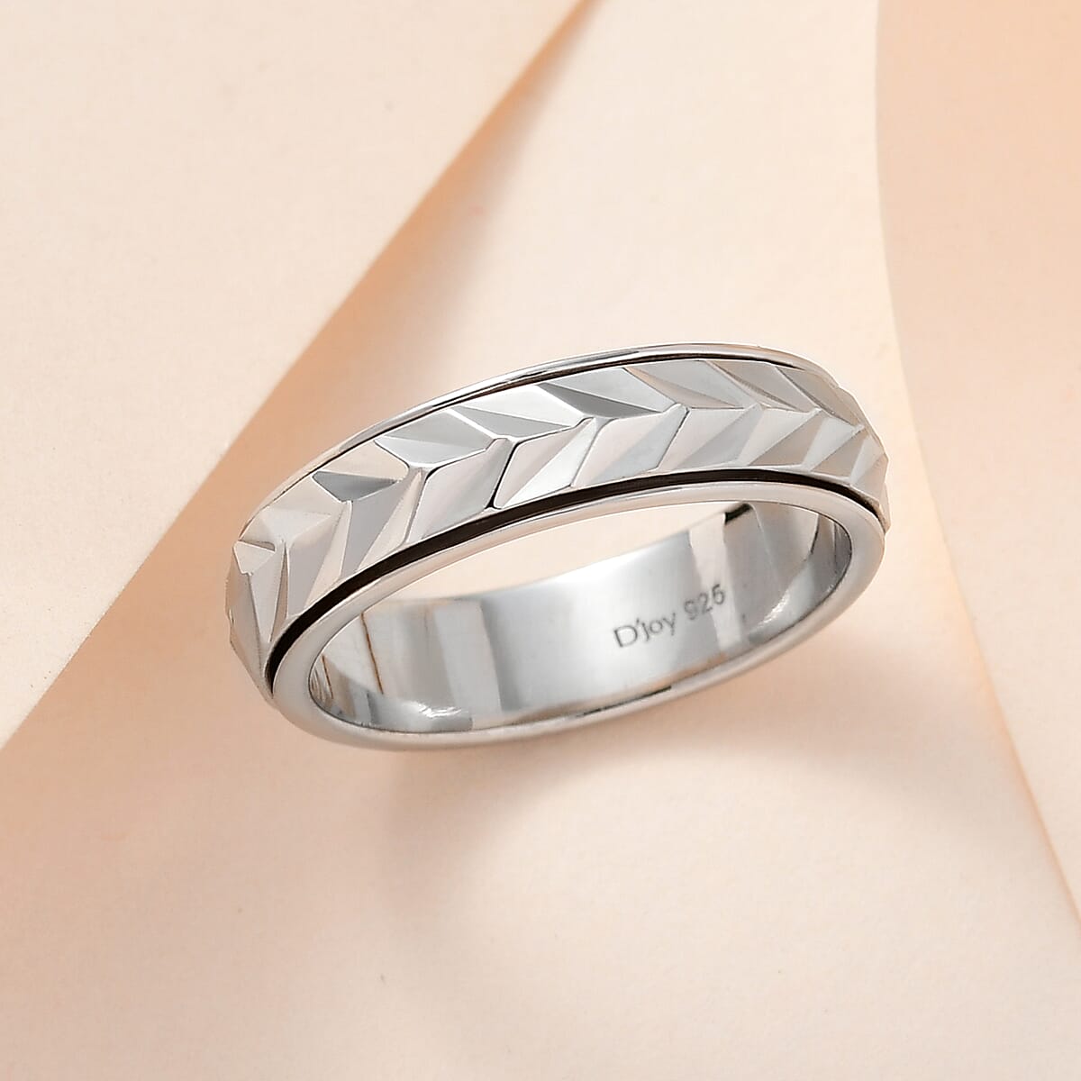 Platinum Over Sterling Silver Spinner Band Ring, Fidget Rings for Anxiety, Stress Relieving Anxiety Ring, Wedding Band, Promise Rings 3.75 g (Size 10.0) image number 1