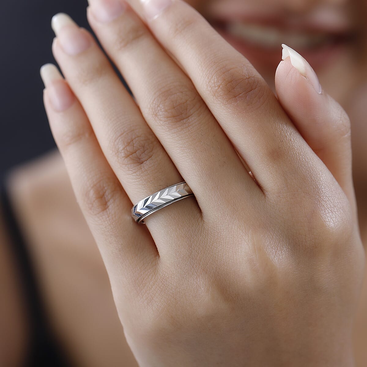 Platinum Over Sterling Silver Spinner Band Ring, Fidget Rings for Anxiety, Stress Relieving Anxiety Ring, Wedding Band, Promise Rings 3.75 g (Size 10.0) image number 2