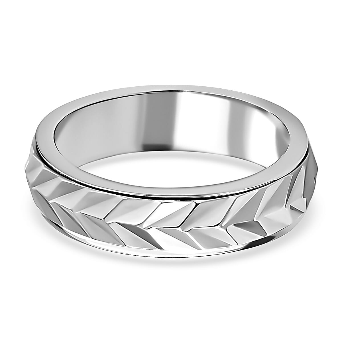Platinum Over Sterling Silver Spinner Band Ring, Fidget Rings for Anxiety, Stress Relieving Anxiety Ring, Wedding Band, Promise Rings 3.75 g (Size 10.0) image number 4