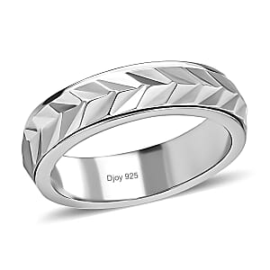 Spinner Band Ring in Platinum Over Sterling Silver, Fidget Rings for Anxiety, Stress Relieving Anxiety Ring, Wedding Band, Promise Rings 3.75 g (Size 5.0)