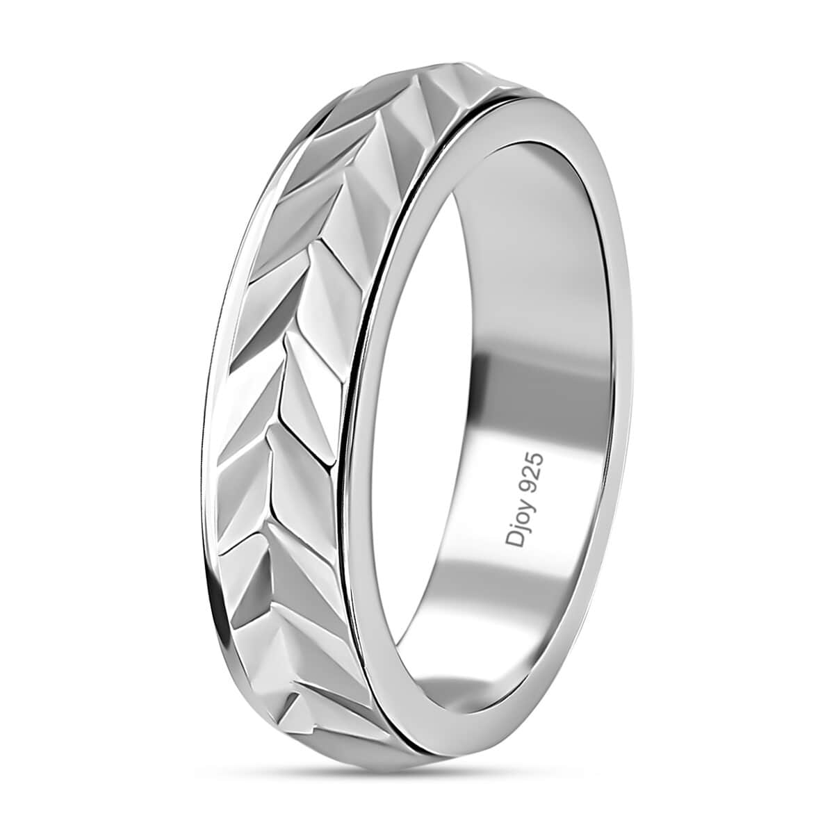 Platinum Over Sterling Silver Spinner Band Ring, Fidget Rings for Anxiety, Stress Relieving Anxiety Ring, Wedding Band, Promise Rings 3.75 g (Size 6) image number 3